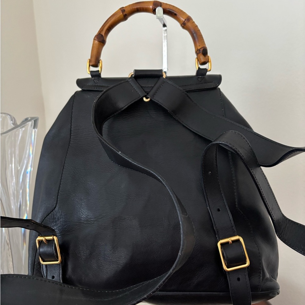 Authentic Gucci Bamboo Line Black Leather Backpack | Iconic Vintage Luxury - Picture 6 of 9